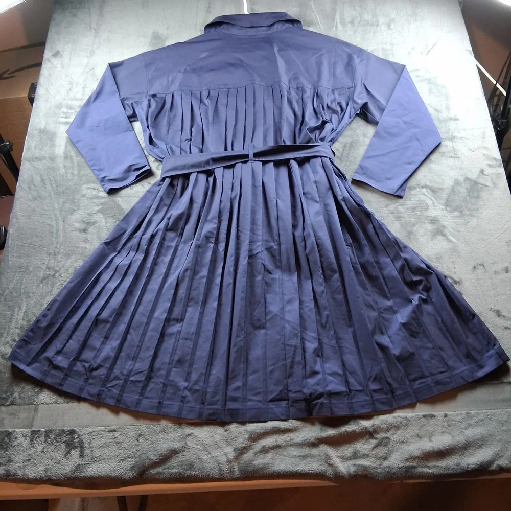 Beautiful by Lawrence Zorian Trench Coat Womens 1X Navy Pleated Back Belted Long
